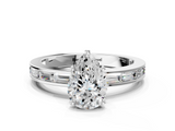 White gold Pear Solitaire Diamond Ring with Channel-Set Baguette Band and Four-Prong Setting_90