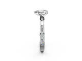 White gold Pear Solitaire Diamond Ring with Channel-Set Baguette Band and Four-Prong Setting_92