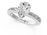 White gold Pear Solitaire Diamond Ring with Channel-Set Baguette Band and Four-Prong Setting_94