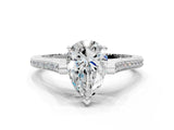 White gold Pear Solitaire Diamond Ring with Channel Set Band and Bezel Prong Setting_80