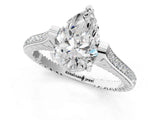 White gold Pear Solitaire Diamond Ring with Channel Set Band and Bezel Prong Setting_81