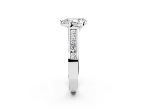 White Gold Pear-Shaped Solitaire Engagement Ring Setting with Princess Channel Band