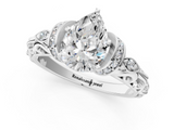 White gold Pear Solitaire Diamond Ring with Filigree Band and Four-Prong Setting_72