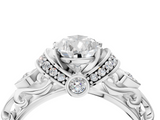 White gold Pear Solitaire Diamond Ring with Filigree Band and Four-Prong Setting_81