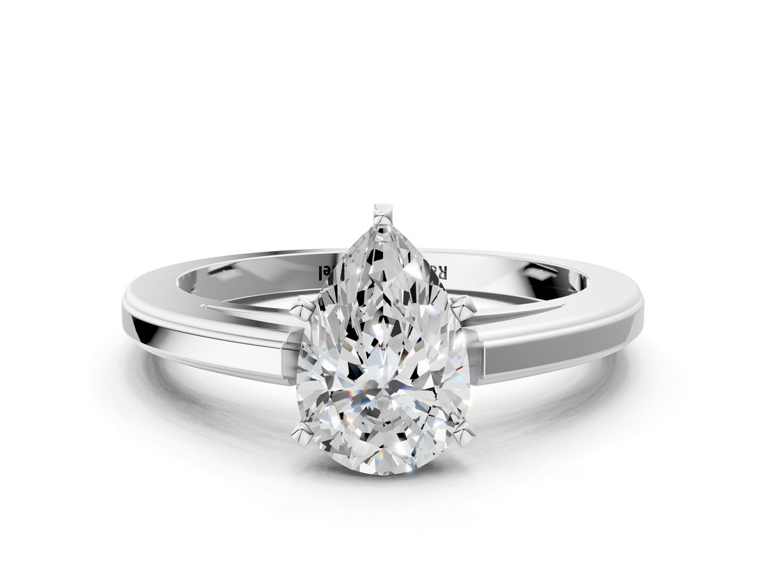 White gold Pear Solitaire Diamond Ring with Four-Prong Setting and Classic Band_23