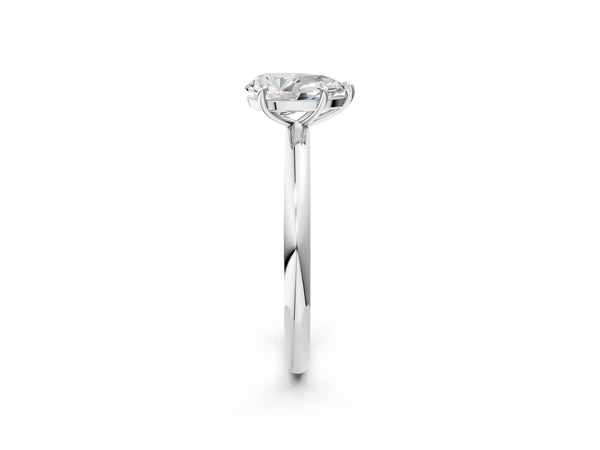 White gold Pear Solitaire Diamond Ring with Four-Prong Setting on a Plain Band