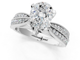 White gold Pear Solitaire Diamond Ring with Milgrain Pavé Band and Four-Prong Setting_145