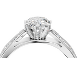 White gold Pear Solitaire Diamond Ring with Milgrain Pavé Band and Four-Prong Setting_150