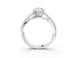 White gold Pear Solitaire Diamond Ring with Milgrain Pavé Band and Four-Prong Setting_154