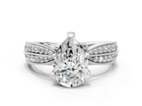 White gold Pear Solitaire Diamond Ring with Milgrain Pavé Band and Four-Prong Setting_167