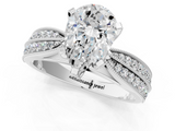 White gold Pear Solitaire Diamond Ring with Milgrain Pavé Band and Four-Prong Setting_168