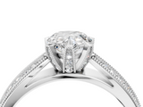 White gold Pear Solitaire Diamond Ring with Milgrain Pavé Band and Four-Prong Setting_171