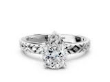 White gold Pear Solitaire Diamond Ring with Milgrain and Black Enamel X Pattern Band_248