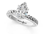 White gold Pear Solitaire Diamond Ring with Milgrain and Black Enamel X Pattern Band_249