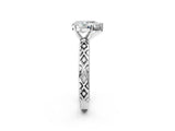 White gold Pear Solitaire Diamond Ring with Milgrain and Black Enamel X Pattern Band_252