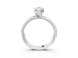 White gold Pear Solitaire Diamond Ring with Milgrain and Black Enamel X Pattern Band_254