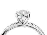 White gold Pear Solitaire Diamond Ring with Milgrain and Black Enamel X Pattern Band_254