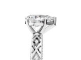 White gold Pear Solitaire Diamond Ring with Milgrain and Black Enamel X Pattern Band_256