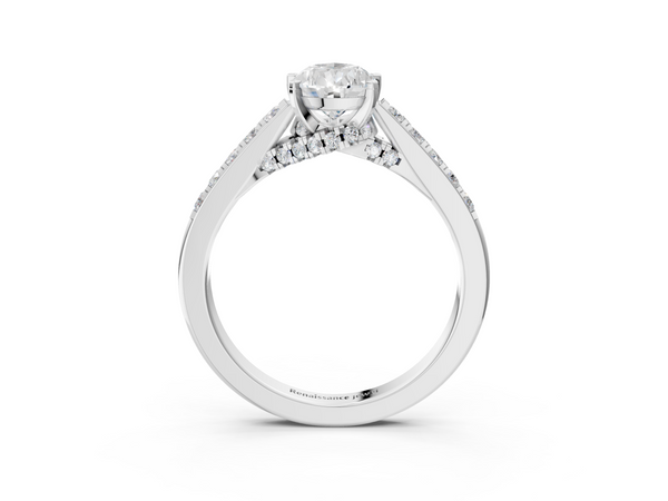 Sterling Silver Pear-Shaped Pave Solitaire Engagement Ring Setting with Accented Crossover Gallery