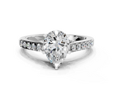 White gold Pear Solitaire Diamond Ring with Pavé Band and Four-Prong Setting_193
