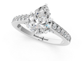 White gold Pear Solitaire Diamond Ring with Pavé Band and Four-Prong Setting_194