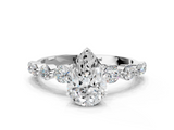 White gold Pear Solitaire Diamond Ring with Pave Band and Four-Prong Setting_276