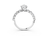White gold Pear Solitaire Diamond Ring with Pave Band and Four-Prong Setting_279