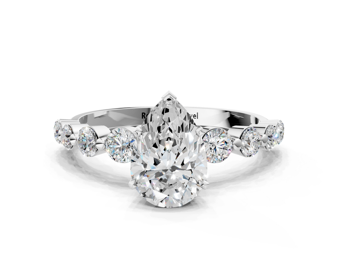 White gold Pear Solitaire Diamond Ring with Pave Band and Four-Prong Setting_284