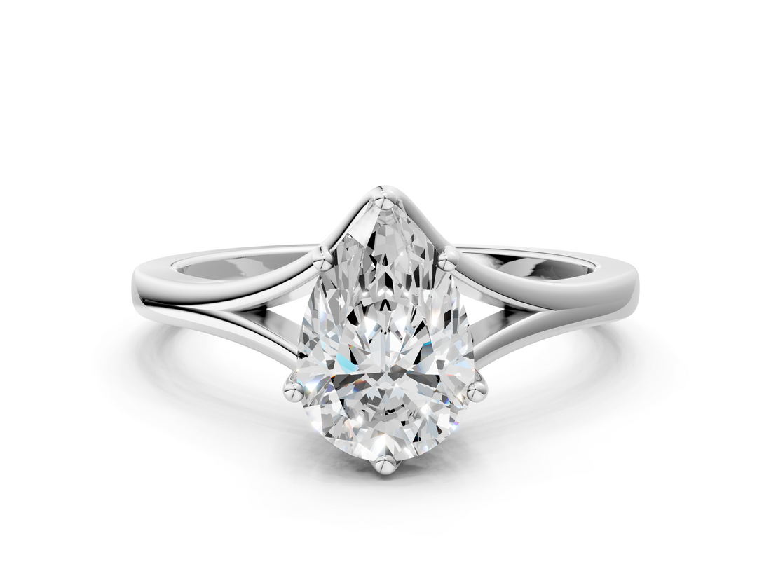 White gold Pear Solitaire Diamond Ring with Six-Prong Setting and Tapered Band_22