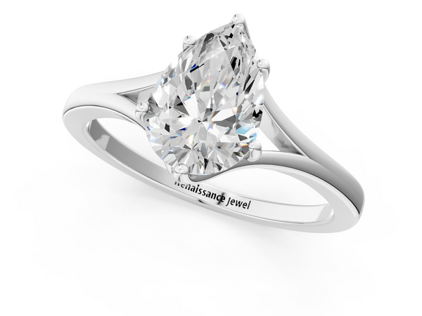 White Gold Pear-Shaped Solitaire Engagement Ring Setting with Plain Split Shank