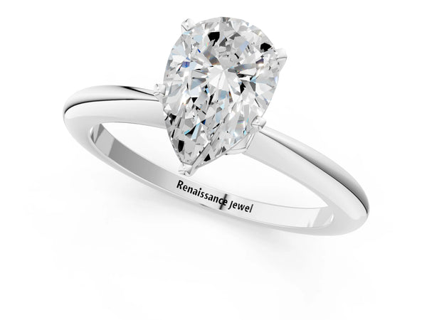 White Gold Pear-Shaped Solitaire Engagement Ring Setting with Tapered Band and Basket Head