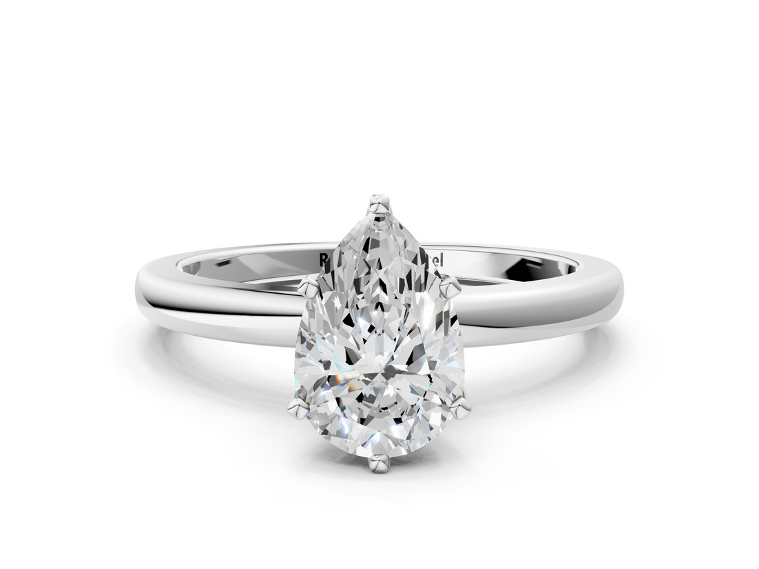 White gold Pear Solitaire Diamond Ring with Six-Prong Setting on a Classic Band_3