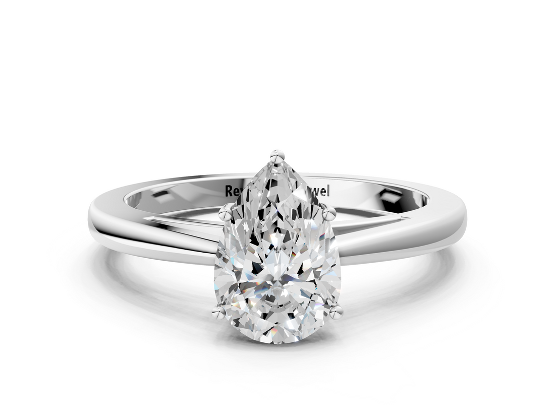 White gold Pear Solitaire Diamond Ring with Split Shank and Four-Prong Setting_20