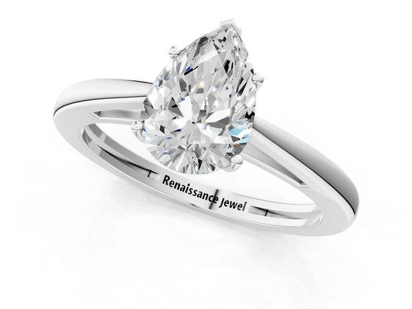 White Gold Pear-Shaped Cathedral Solitaire Engagement Ring Setting with Open Shoulders