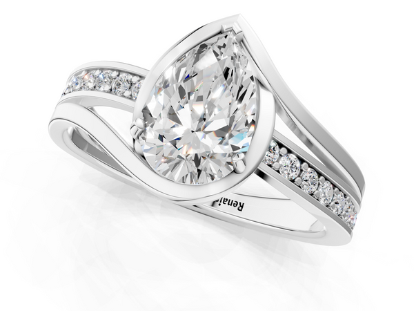 Platinum Pear-Shaped Bypass Split Shank Engagement Ring Setting with Channel Set Accents