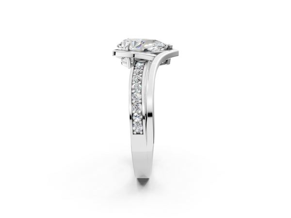Sterling Silver Pear-Shaped Bypass Split Shank Engagement Ring Setting with Channel Set Accents