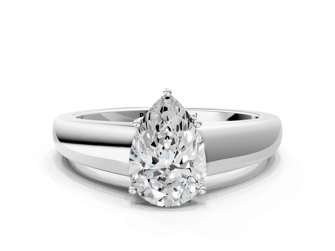 White gold Pear Solitaire Diamond Ring with Tapered Band and Four-Prong Setting_67