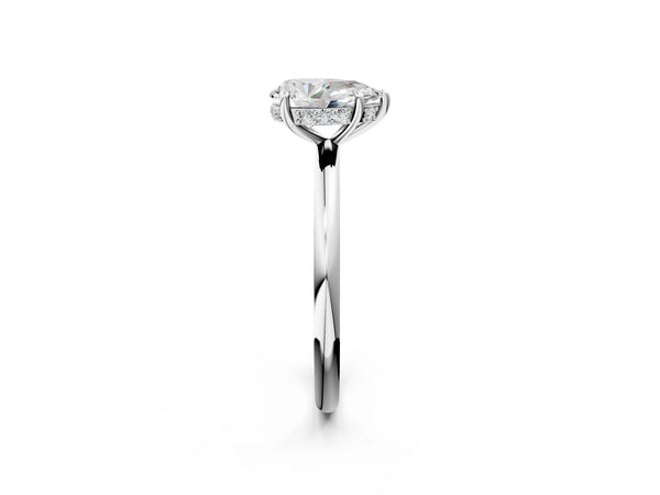14K White Gold 4.01 Carat F VVS2 Pear Solitaire Diamond Ring with a Classic Band and Four-Prong Setting