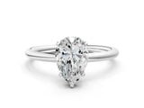 14K White Gold 4.01 Carat F VVS2 Pear Solitaire Diamond Ring with a Classic Band and Four-Prong Setting