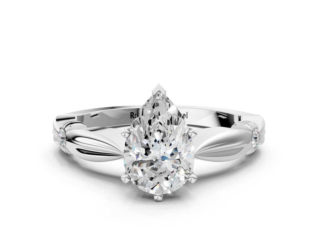 White gold Pear Solitaire Diamond Twisted Band with Four-Prong Setting_61
