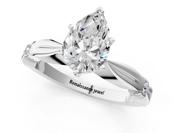 White gold Pear Solitaire Diamond Twisted Band with Four-Prong Setting