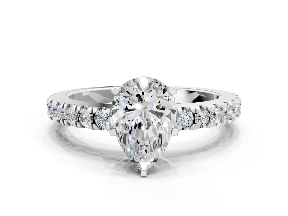White gold Pear Solitaire Diamond with Pavé Band and Four-Prong Setting_90