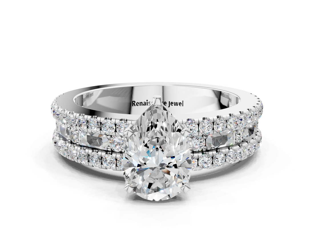 White gold Pear Solitaire Diamond with Pave and Channel Set Band_82