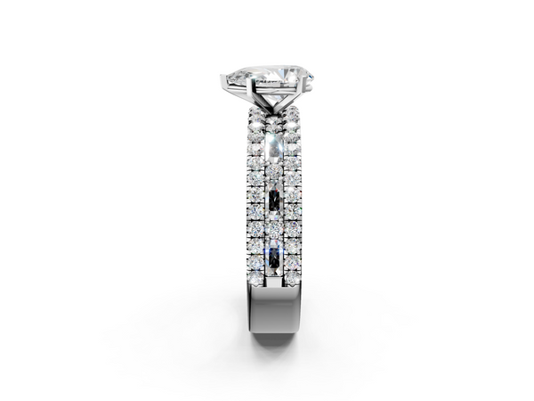 White Gold Pear-Shaped Baguette Side Stone Engagement Ring Setting with Pave and Channel Band