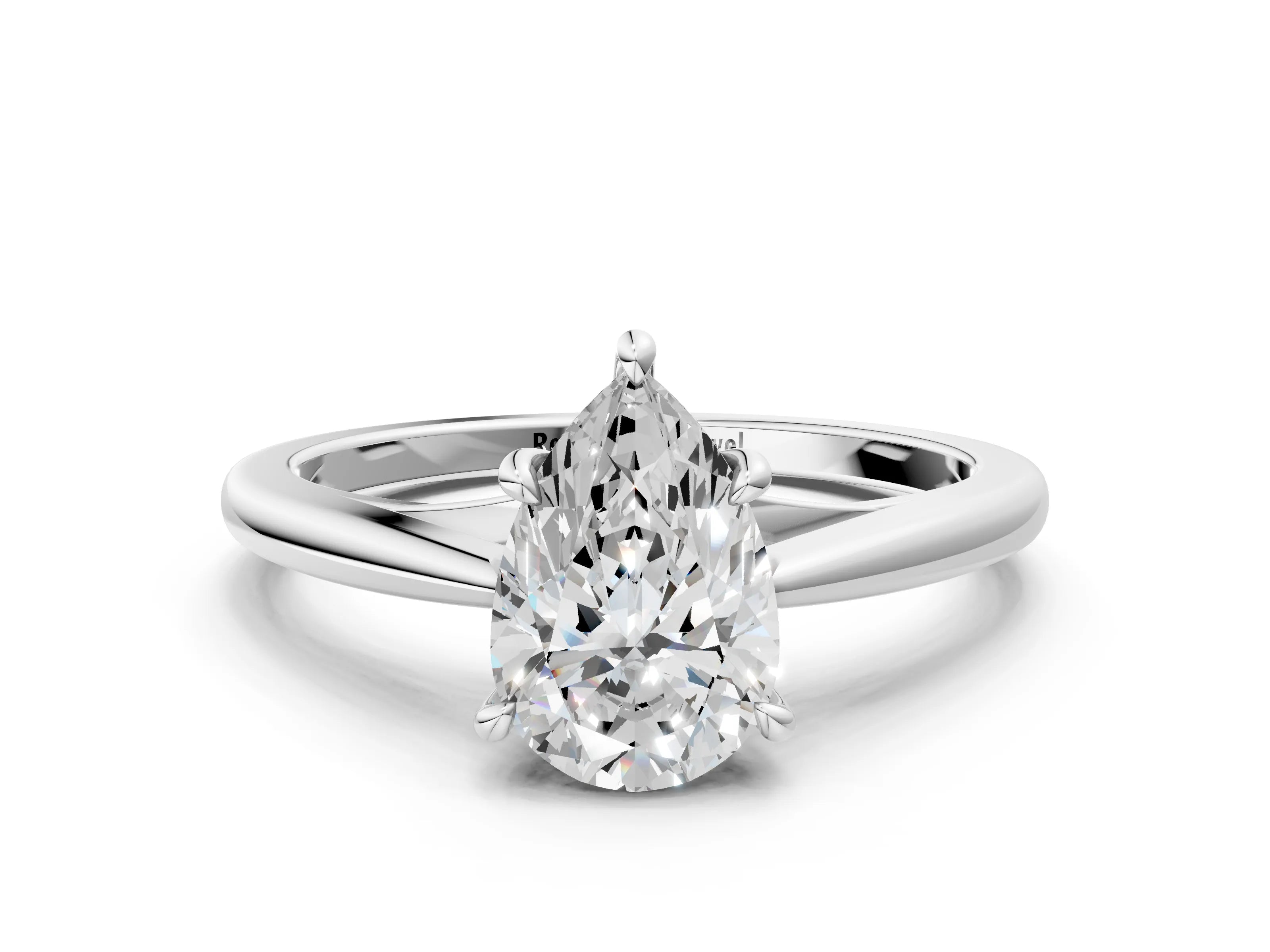 White gold Pear Solitaire Engagement Ring with Four-Prong Setting and Classic Band