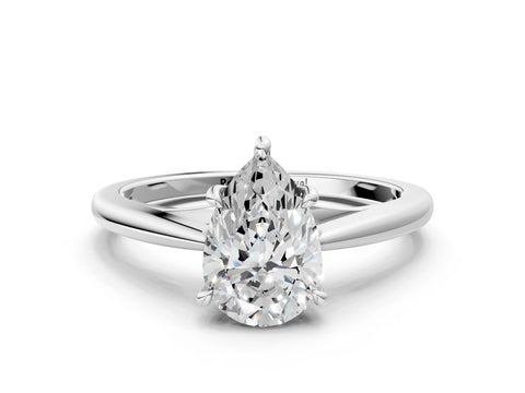 White gold Pear Solitaire Engagement Ring with Four-Prong Setting and Classic Band