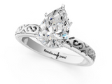 White gold Pear Solitaire Engagement Ring with Scrollwork Band and Four-Prong Setting_135