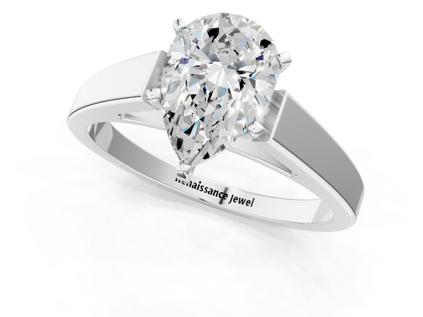 Sterling Silver Pear-Shaped Cathedral Solitaire Engagement Ring Setting with Tapered Band