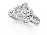 White gold Pear Solitaire Filigree Engagement Ring with Halo and Prong Setting_87