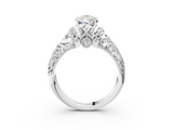 White gold Pear Solitaire Filigree Engagement Ring with Halo and Prong Setting_89